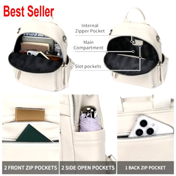 Full Grain Genuine Leather Backpack Purse Convertible Daypack Shoulder Bag main image 7